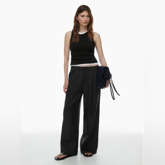 NWT Aritzia Wilfred Globe Linen Pant Relaxed wide-leg mid-rise pants Black Small - Picture 2 of 14